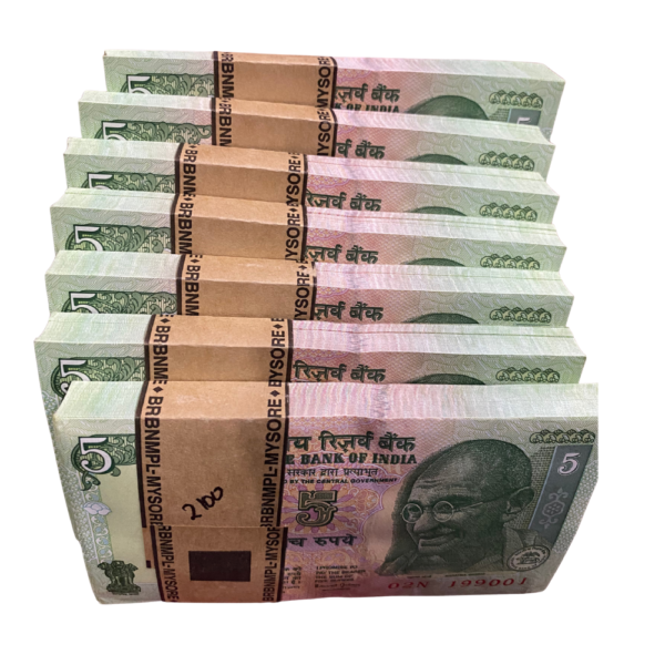 Untitled (1000 x 1000 px) (48) ₹5 Rupee Bundle Set | Extremely Rare 1st Issue | 7 Bundles from same Rim | Without Year | Super Milky White | Many Fancy and Semi-Fancy Notes | Vimal Jalan Signature