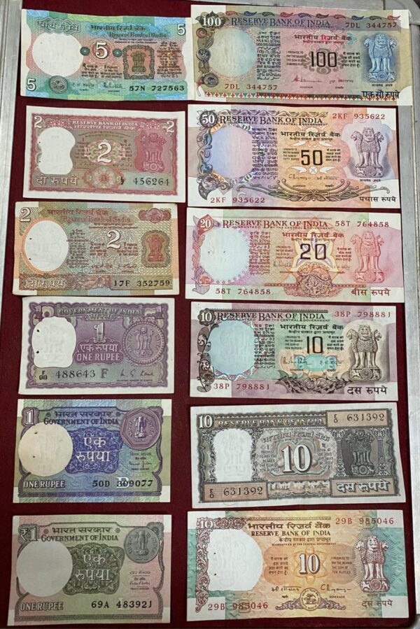 Set of 12 Old Indian Currency Notes | Childhood Memories Collection | Vintage Notes Bundle