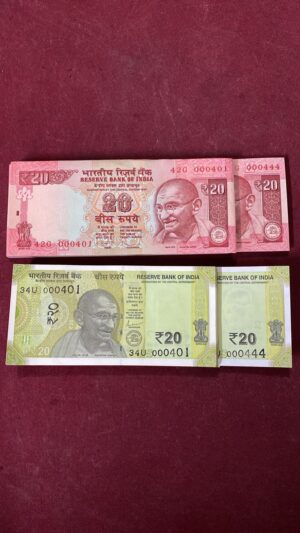 ₹20 Rupee Pair Bundle Set | Old & New Issues | 000420 Premium Fancy Pair & 000444 Tripling Pair | 100 Serial Pair Notes