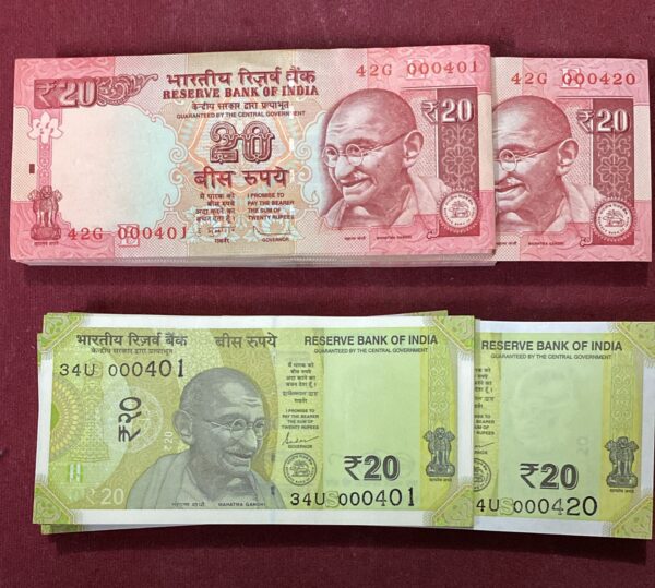 WhatsApp Image 2026-01-16 at 4.42.14 PM (1) ₹20 Rupee Pair Bundle Set | Old & New Issues | 000420 Premium Fancy Pair & 000444 Tripling Pair | 100 Serial Pair Notes