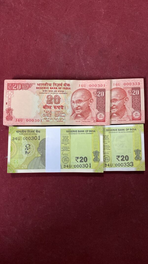 ₹20 Rupee Pair Bundle Set | Old & New Issues | 000301 Start | 000333 Tripling Pair | 100 Serial Pair Notes