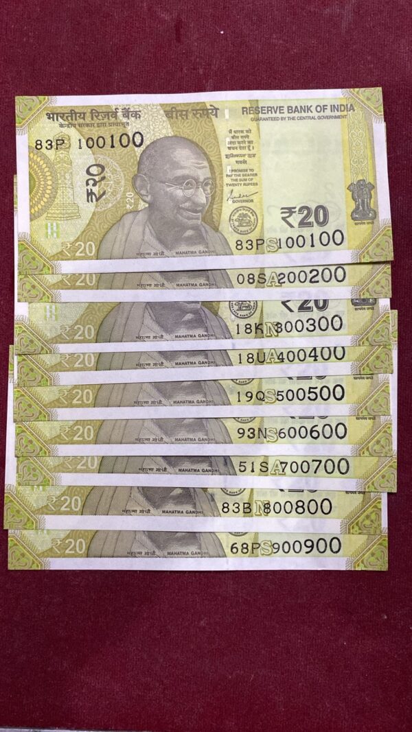 ₹20 Rupee Fancy Set of 9 Notes | 100100–900900 | Collectible