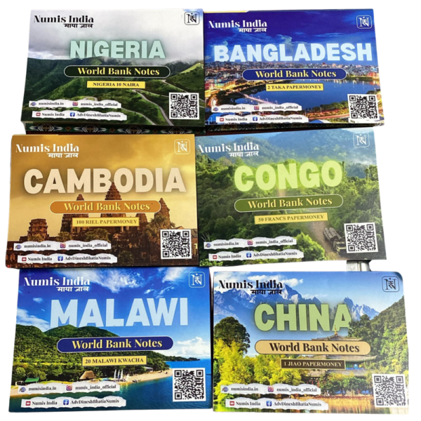Untitled design (19) Set of 6 Foreign Currency Note Cards | Nigeria, Bangladesh, Cambodia, Congo, Malawi, China | World Banknotes Collectible