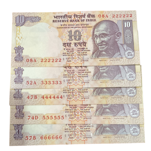 Untitled (1000 x 1000 px) - 2026-04-10T143953.666 ₹10 Rupee Solid Fancy Number Set | 222222–666666 | Set of 5 Notes | Collectible Indian Currency