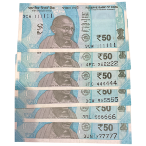 ₹50 Rupee Solid Fancy Number Set | Set of 6 Notes (Without 333333) | Premium Indian Currency Collectible