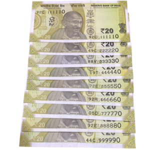 ₹20 Rupee Fancy Serial Set | 111110–999990 | Beautiful Number Set | Indian Currency Collectible