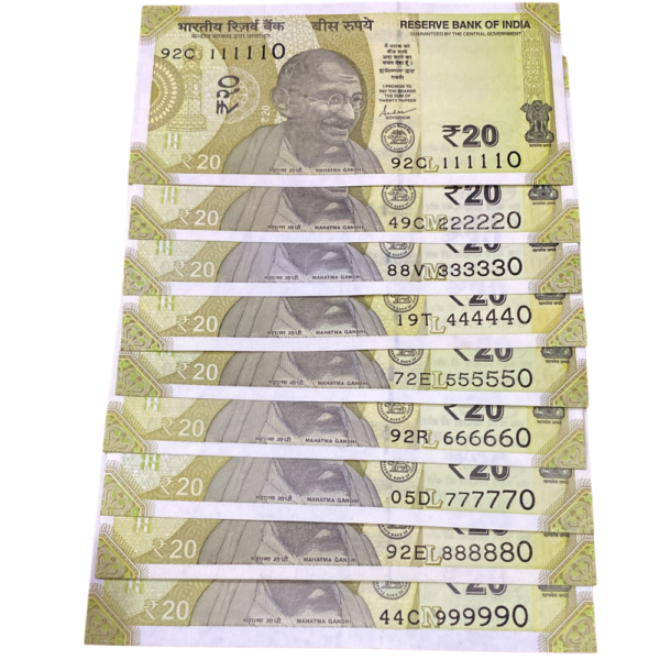 ₹20 Rupee Fancy Serial Set | 111110–999990 | Beautiful Number Set | Indian Currency Collectible