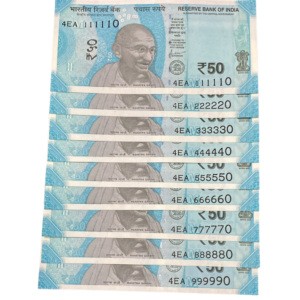 ₹50 Rupee Fancy Serial Set | Same Prefix 4EA | 111110–999990 | Beautiful Number Set Collectible