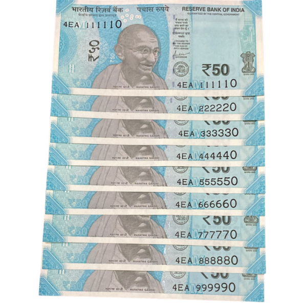 Untitled (1000 x 1000 px) - 2026-04-12T070012.214 ₹50 Rupee Fancy Serial Set | Same Prefix 4EA | 111110–999990 | Beautiful Number Set Collectible