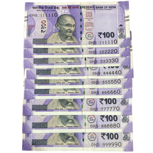 Untitled (1000 x 1000 px) - 2026-04-12T070237.475 ₹100 Rupee Fancy Serial Set | Same Prefix 0HS | 111110–999990 | Beautiful Number Set Collectible