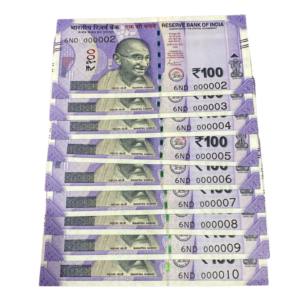 ₹100 Rupee Low Serial Number Set | 000002–000010 | Fancy Number Notes | Rare Indian Currency Collectible