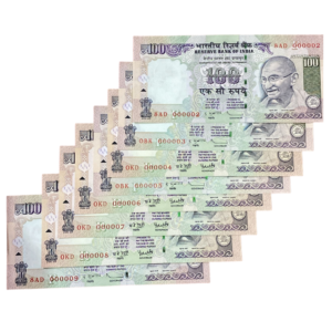₹100 Rupee Gandhi Low Serial Set | 000002–000009 | Super Premium Fancy Number Notes