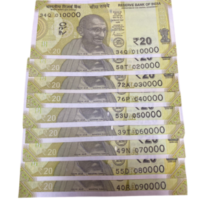 ₹20 Rupee Semi Fancy Set 010000–090000 | Beautiful Lakha Number Set | Collectible | Condition as per Scan