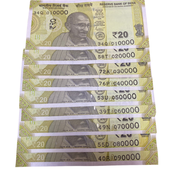 ₹20 Rupee Semi Fancy Set 010000–090000 | Beautiful Lakha Number Set | Collectible | Condition as per Scan