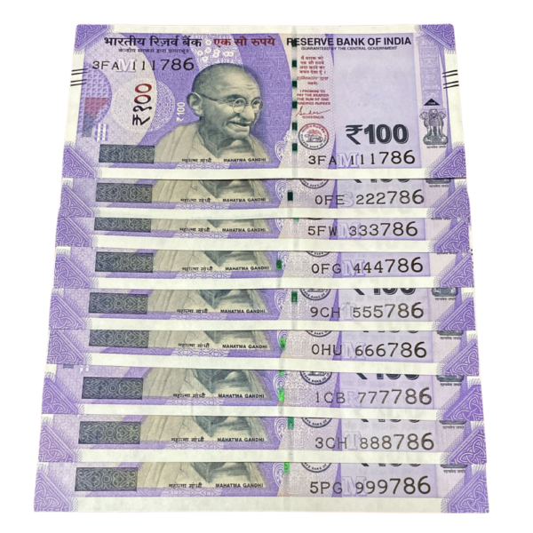 ₹100 Rupee Semi Fancy 786 Set 111786–999786 | Holy Number Collection | Collectible | Condition as per Scan